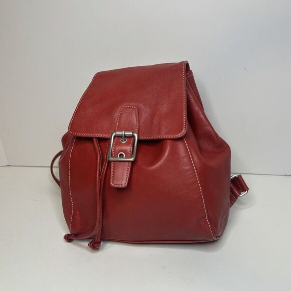Vintage Coach Legacy Red Leather Drawstring Backpack Purse Buckle Designer - Picture 7 of 13